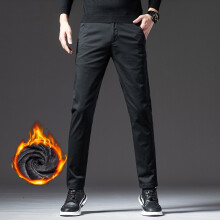 (black, 28) HKEDES Winter New 2025 Men's Fleece Casual Pants Thickened Slim Korean Business Straight Pants Warm Fashionable Male Plush Trousers