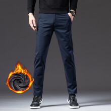 (Navy Blue, 32) HKEDES Winter New 2025 Men's Fleece Casual Pants Thickened Slim Korean Business Straight Pants Warm Fashionable Male Plush Trousers