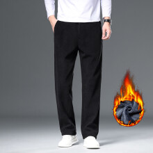(black, 29) HKEDES Corduroy Men's Winter Fleece Pants Thick Warm Casual Straight Fashion Trousers Comfortable Plush Business Loose Pants