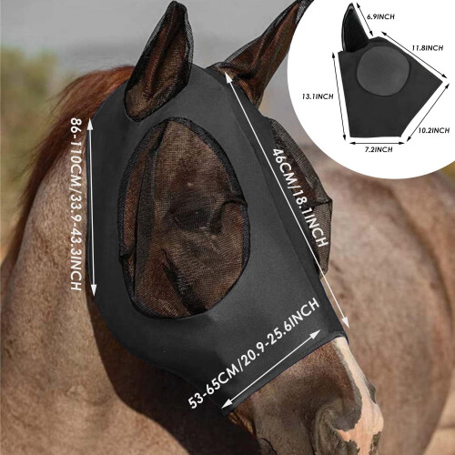 Εξελιγμένη μάσκα προστασίας από μύγες Horse Eye, ελαστική μάσκα μυγών με προστασία UV, 1