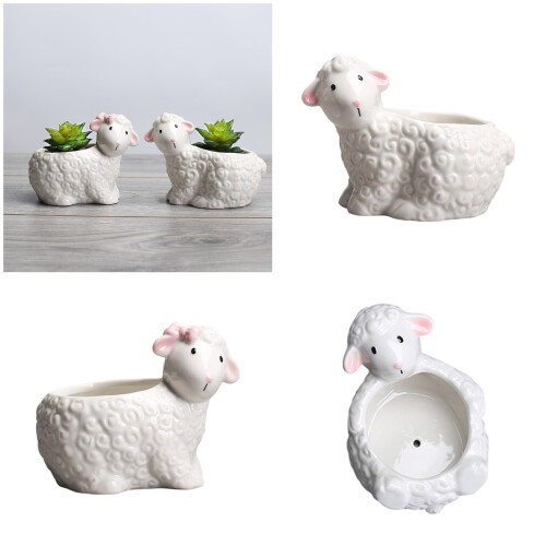 Artistic Animal Molded Earthenware Flower Container-Male sheep 2