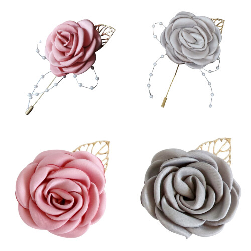 6Pcs Florals Wedding Lapel Decoration for-Gray without beads c 1