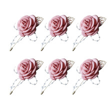 6Pcs Wedding Flower Pin for Bride Grooms-Pink beaded chain