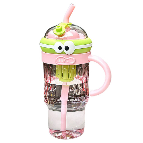 Portable Straw Container with Handle Large Capacity Ice-Pink