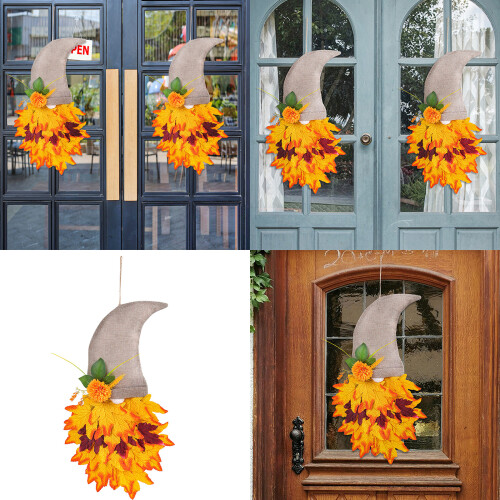 Harvest Artificial Maple Leaf Gnomes Wreath Hanging Ornament for 1