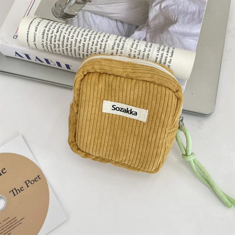 Yellow (Ginger ) Kawaii Mini Makeup Handbags Wallet Coin Purse Ins Travel Makeup Lipstick Sanitary Napkins Pouch With Zipper Closure Storage Bag
