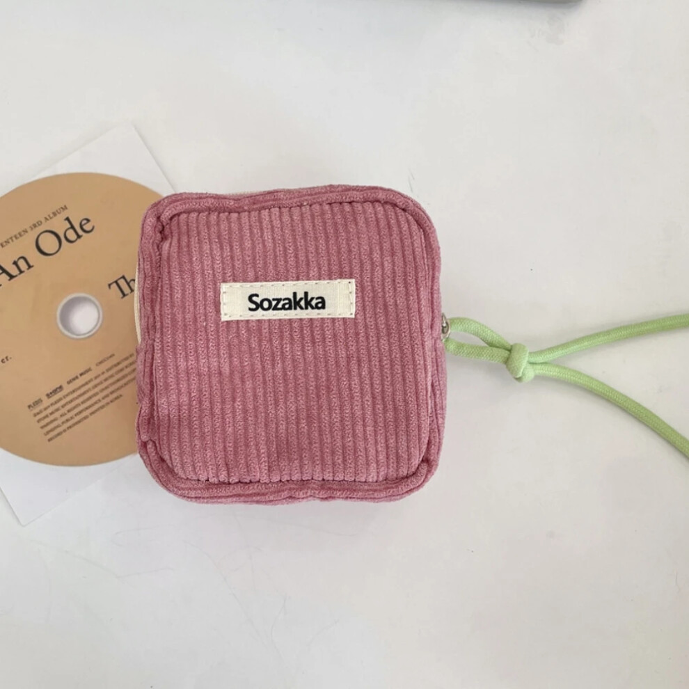 Pink (Lotus ) Kawaii Mini Makeup Handbags Wallet Coin Purse Ins Travel Makeup Lipstick Sanitary Napkins Pouch With Zipper Closure Storage Bag