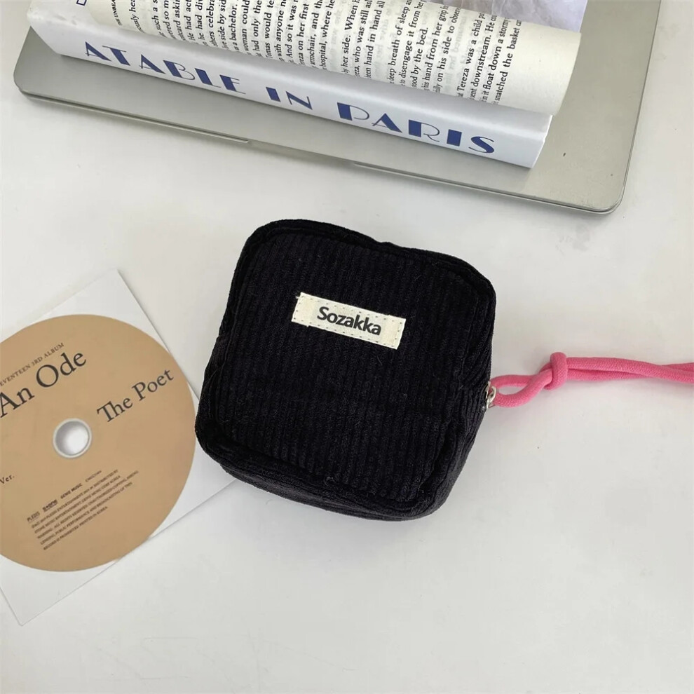 Black (Black) Kawaii Mini Makeup Handbags Wallet Coin Purse Ins Travel Makeup Lipstick Sanitary Napkins Pouch With Zipper Closure Storage Bag