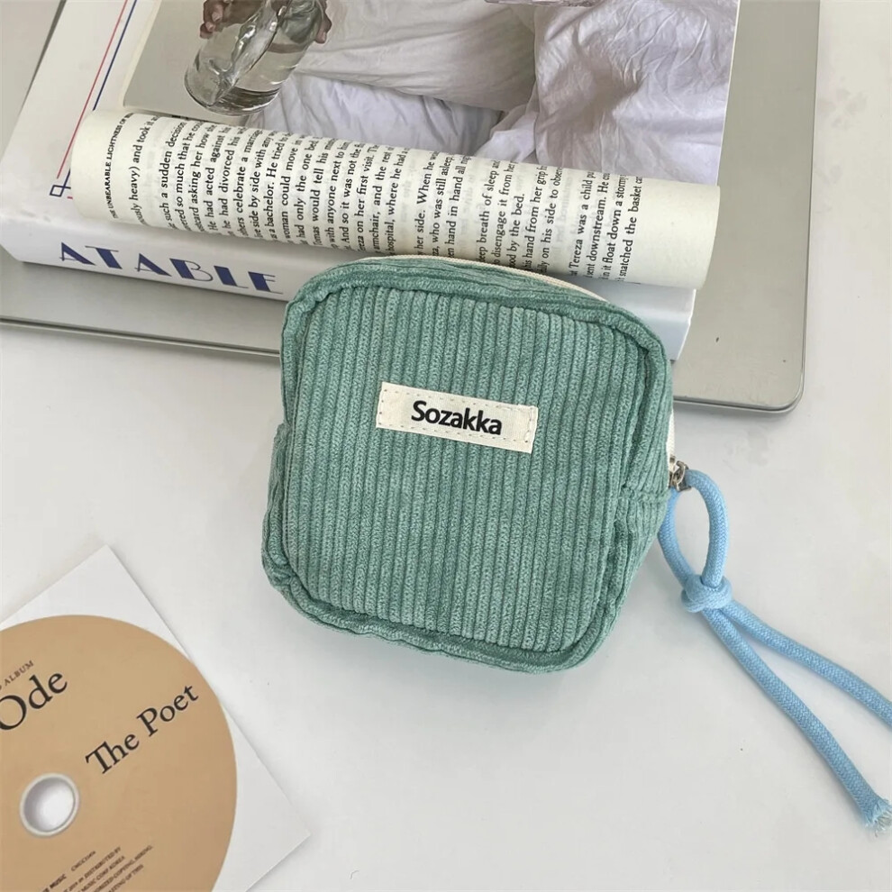 Green (Grass ) Kawaii Mini Makeup Handbags Wallet Coin Purse Ins Travel Makeup Lipstick Sanitary Napkins Pouch With Zipper Closure Storage Bag