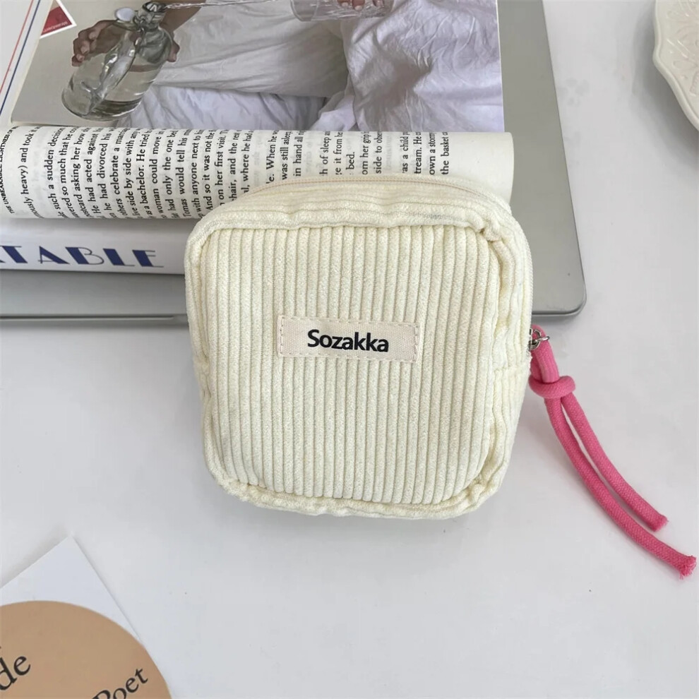 Beige (Beige) Kawaii Mini Makeup Handbags Wallet Coin Purse Ins Travel Makeup Lipstick Sanitary Napkins Pouch With Zipper Closure Storage Bag