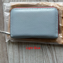 (Light Blue) Genuine Leather Men Women Card Holder Small Zipper Wallet Solid Coin Purse Accordion Design Rfid ID Business Credit Card Bags