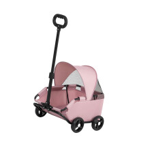 Travel Pet Cart Foldable Cats Dogs Ergonomic Handle Grip-Pink