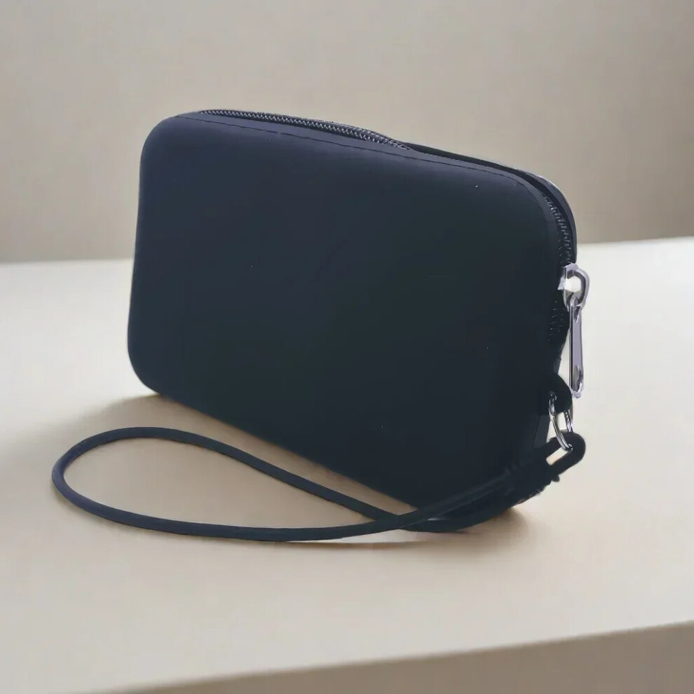 Black (-Rectangle) Solid Color Cosmetic Bag Portable Rectangle Silicone High Capacity Coin Purse Headphone Bag Small Item Bag Stationery Bags Women