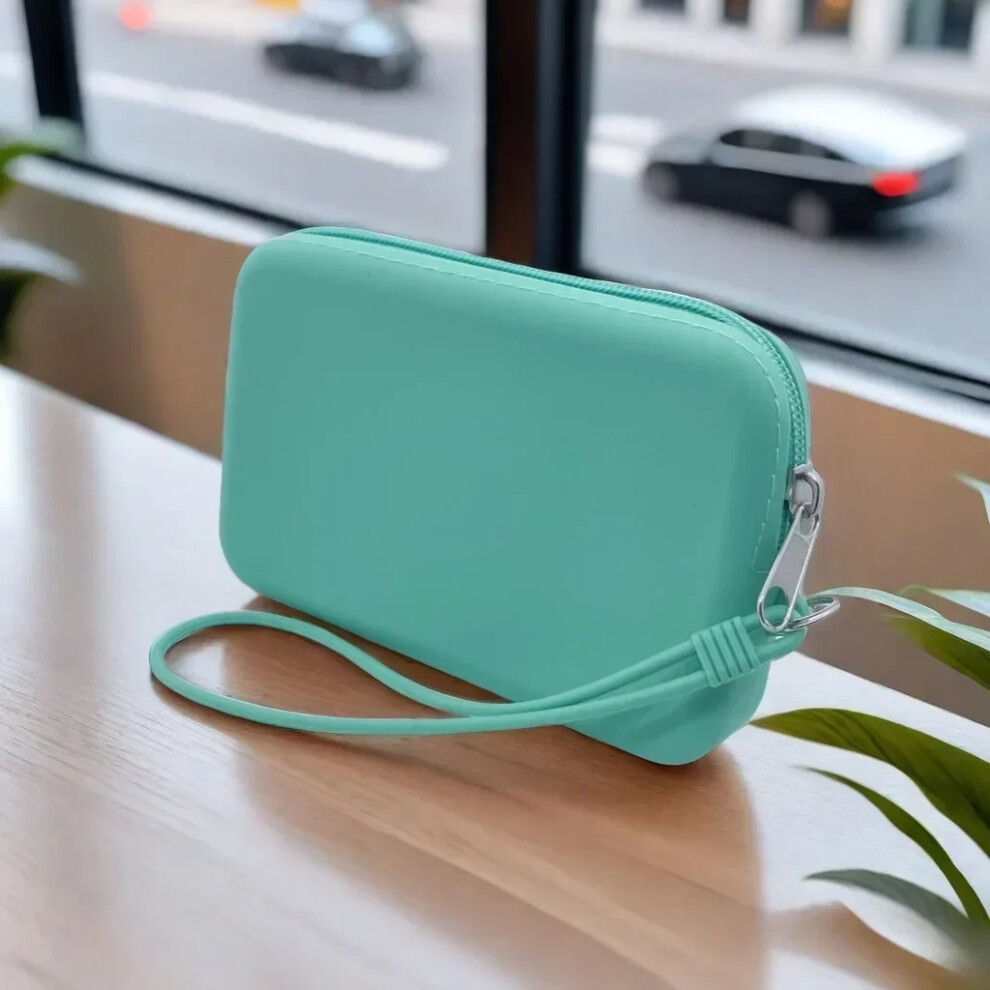 Green (-Rectangle) Solid Color Cosmetic Bag Portable Rectangle Silicone High Capacity Coin Purse Headphone Bag Small Item Bag Stationery Bags Women