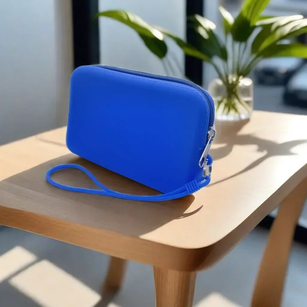 Blue (-Rectangle) Solid Color Cosmetic Bag Portable Rectangle Silicone High Capacity Coin Purse Headphone Bag Small Item Bag Stationery Bags Women