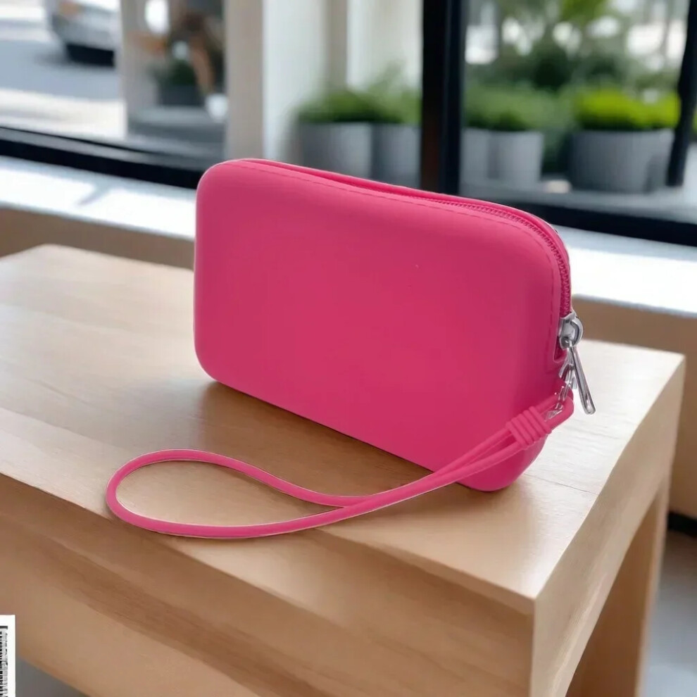 (Rose-rectangle) Solid Color Cosmetic Bag Portable Rectangle Silicone High Capacity Coin Purse Headphone Bag Small Item Bag Stationery Bags Women