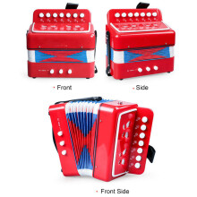 7-Schlüssel kleines Akkordeon Musikinstrument, 170x100x180mm, Rot/Blau/Schwarz