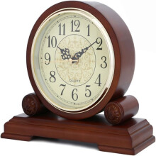 Battery Operated Mantel Clock with Silent Quartz Movement, Non Ticking Analog Display Wood Clock with Bronze Surface, Vintage Mantel Clock Retro Style