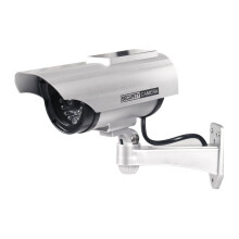 Security Camera, Solar-Powered Fake Surveillance System with Realistic Appearance and Warning Sticker, Easy Install for Indoor Outdoor Use