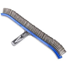 Brosse en fil d'acier inoxydable, conçue pour un nettoyage efficace des parois, du carrelage et du revêtement de la piscine ; bords incurvés pour