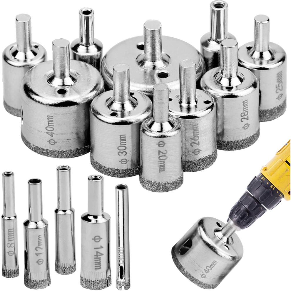 Glass Drill Bit Set, 6Mm To 50Mm Marble Drill Bits With Center Guide And Side Hole Configuration, Nickel-Plated Surface For Smooth Operation, Diamond 9433291611883