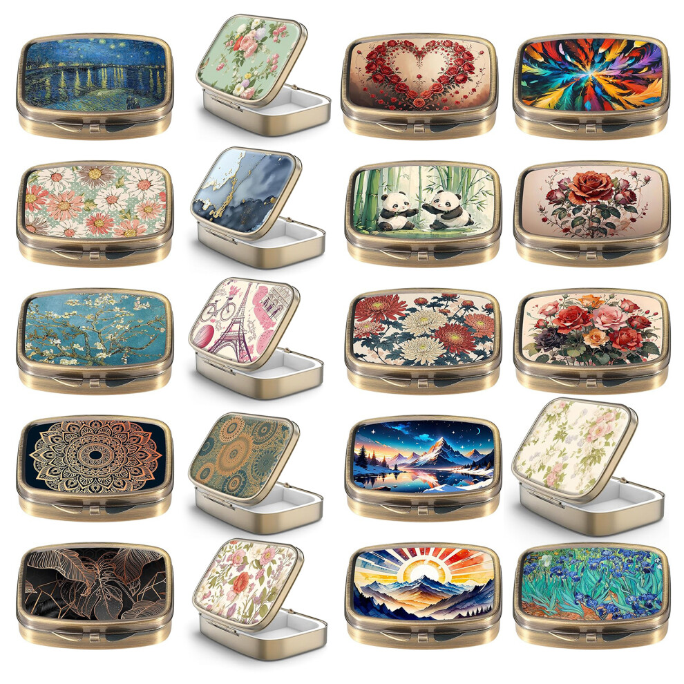 20PCS Artistic Medicine Container Portable 2 Compartment Metal