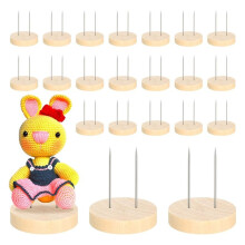 24pcs Crochet Doll Stand Double Steel Needle Doll Stand Animal Doll Toy Wooden Base Support Action Figure Stand