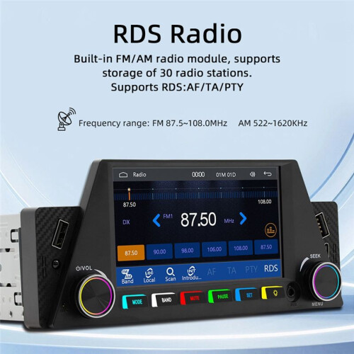 Car 1DIN 4.7Inch  Portable Screen GPS Navigation Display Wireless Carplay Android Auto MP5 Player 1