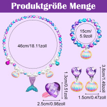 Meerjungfrauen-Handtasche für Mädchen, Schmuckset mit Halskette, Armband, Ohrclips, Ringen und Verkleidungsaccessoires für Kinder, verstellbare