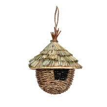 Cuib de pasăre țesut manual, căsuță decorativă pentru păsări, pentru grădină și casă, căsuță naturală din paie cu formă unică de