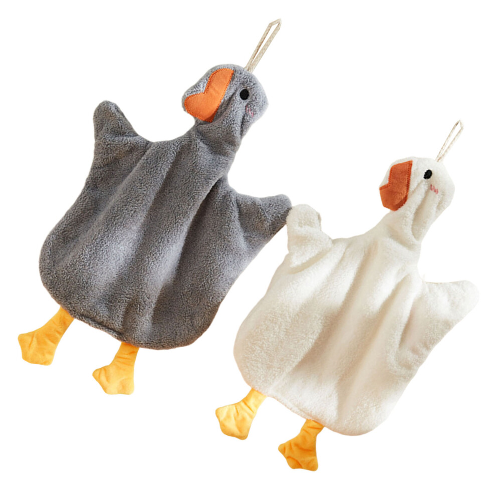 Cute Gooses Design Hanging Hand Towels 2Pack Corals Fleece