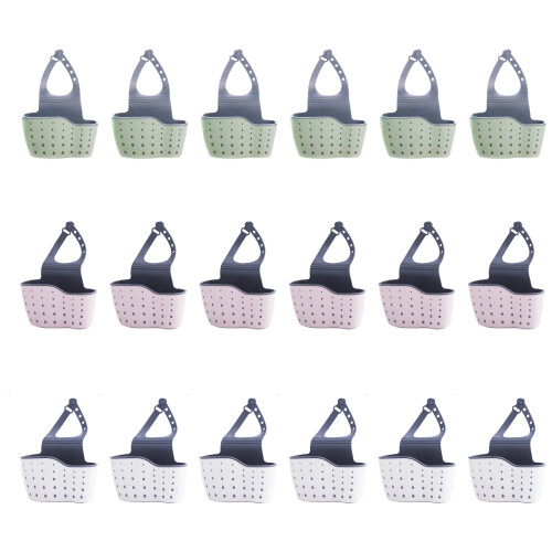 Adjustable Snap Button Sink Hanging Basket Double Layer-Pink 1