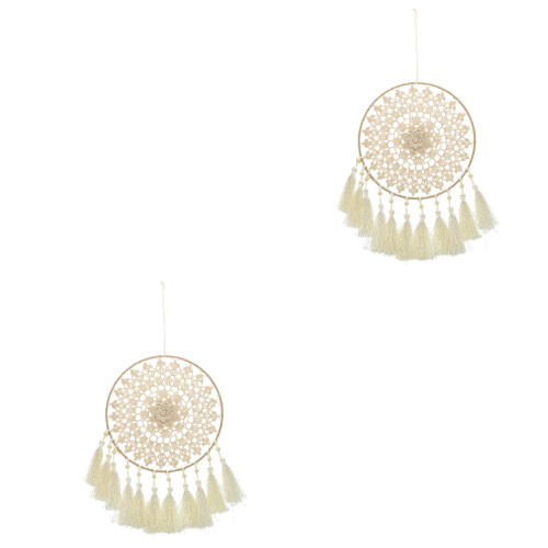 2Stk Handgemachter Mit Quasten Beige Wanddekoration 2