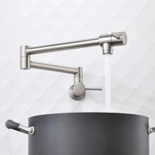 Luxury Kitchen Gold Pot Filler, Solid Brass Wall Mount Double Joint Swing Arm Brushed Gold Sink Faucet, Articulating Arms for Modern Kitchen Sinks