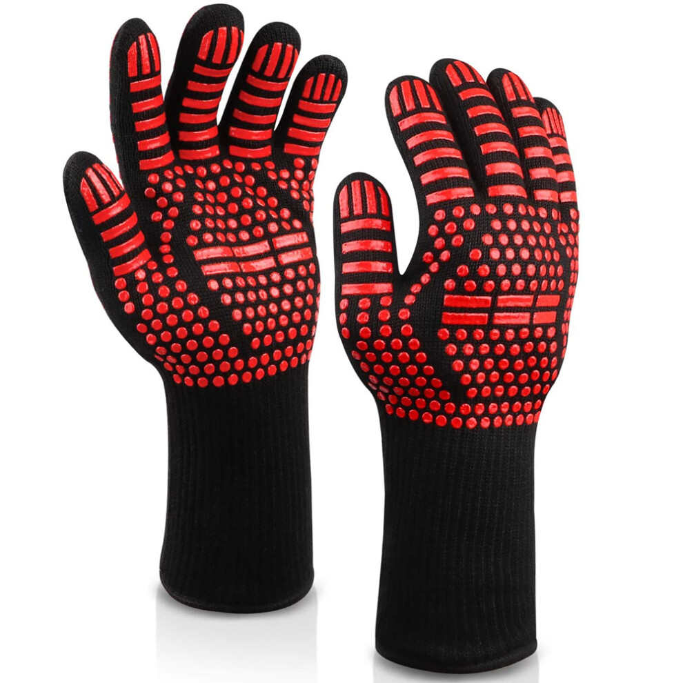 Fireproof Kitchen Mitts, Aramid Fiber Heat Resistant Non-Slip Silicone Grilling Gloves Universal Size for Cooking, Baking, Barbecue