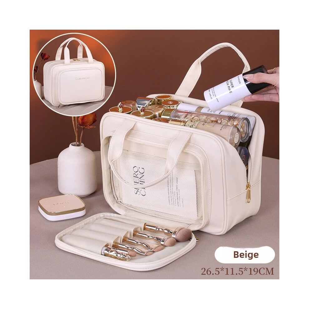 Hkedes New Pu Leather Cosmetic Bag For Women Multifunctional Portable Storage Makeup Bag Large Capacity Travel Toiletry Storage Bag