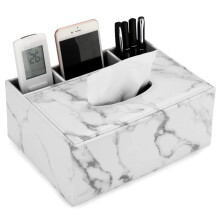 Rechteckige Taschentuchbox mit hochdichtem Faserplattenkern, elegante Taschentuchbox aus weißem PU-Leder für die Organisation des Schreibtisches zu