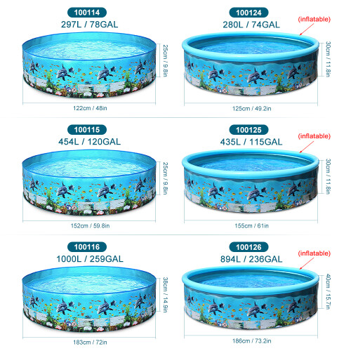 Portable Plastic Swimming Pool - Multiple Sizes & Capacities in Blue