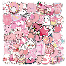 Decoração personalizada exclusiva, coleção de 50 adesivos de vinil rosa à prova d'água em estilo preppy, adesivos de skate incríveis para