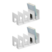 2 Stück Acryl-Buchstütze für Regale, 4 Fächer, Buchstütze,-Weiß