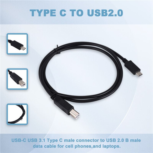 USB-C USB 3.1 Type C Male to USB2.0 USB B Male Data Cable for Laptop Printer Hard Disk 1m 2