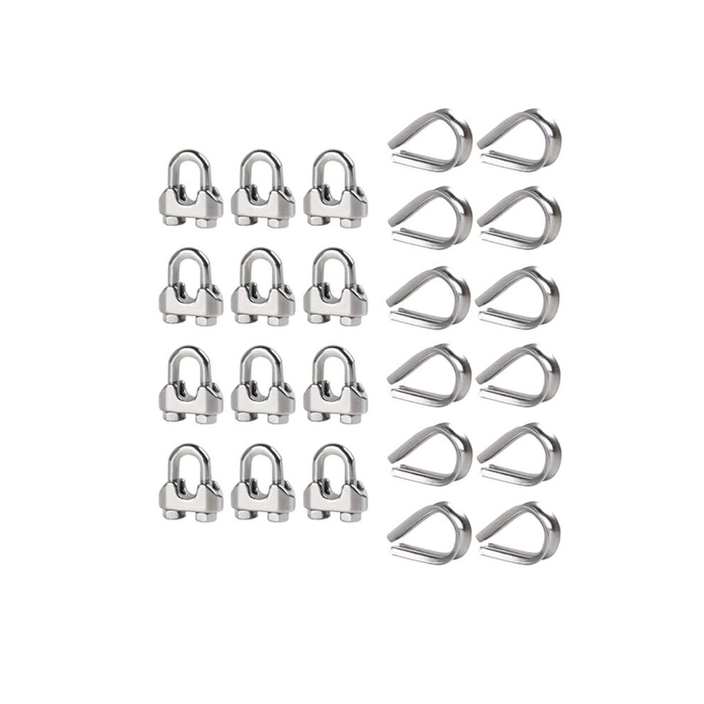 Hanger 1/4 Inch M6 Wire Rope Cable Clamp Thimble Cable Clamp Kit For 1/4 Inch Wire Rope Cable Thimble Rigging,12 Set 6032166750349