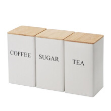 3St Tredelade FöRseglade Burkar Kreativ Enkel Stil Bambulock JäRn Teburk SnackföRvaring KaffeböNor Fyrkantig Burk, Vit