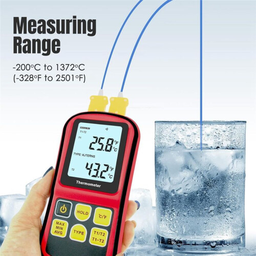 Digital Thermocouple Thermometer, Dual Channel Thermometer with Two K Type Probes LCD Display Temperature Meter 1