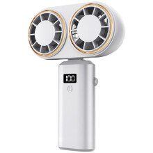Portable Handheld Fan USB Charging Cooler Dual Fan Digital Display Rechargeable Battery White