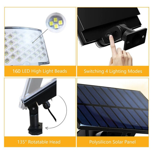 Solar Lights for Outside 160 LED Solar Lights Outdoor Waterproof Motion Sensor 3 Modes Split Solar Powered Lights 1