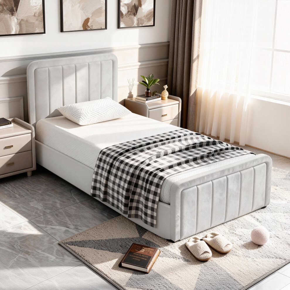 Comfy Living (3Ft Single, With Tanya Mattress) Cream Brushed Velvet Ottoman Bedframe In 3Ft, 4Ft6 Or 5Ft