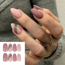 Faux ongles ajustables pour manucure maison, avec motif ligne dorée, en acrylique résistant à l'eau, disponibles en 12 tailles. Ongles artificiels