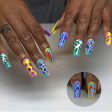 Square Press On Nail Colorful Fake Nail Glues On Nail Acrylic