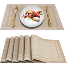 Vinyl Table Mats, Premium Material Non-Slip Placemats with Heat-Resistant Properties for Kitchen Dining Tables, Easy to Clean Woven Vinyl Set of 6